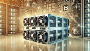 ASIC 채굴기의 현대적이고 효율적인 디자인을 강조한 이미지